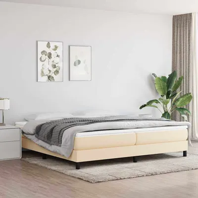 vidaXL Cadru de pat cu arcuri, crem, 200x200 cm, textil