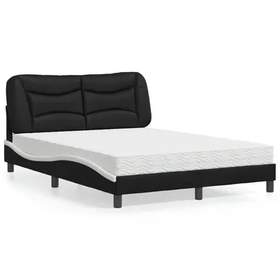 vidaXL Pat cu saltea, Hvar, negru și alb, 140x200 cm, piele ecologică
