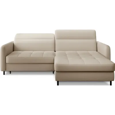 Colțar bej extensibil/cu spațiu de depozitare cu tapițerie din catifea (cu colț pe partea dreaptă/cu șezlong) Gomsi – ELTAP