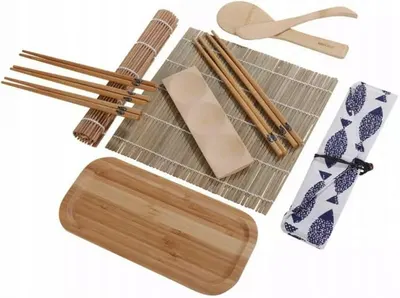 Set sushi Kinghoff - KH 1704, 11 piese, 100% bambus, maro