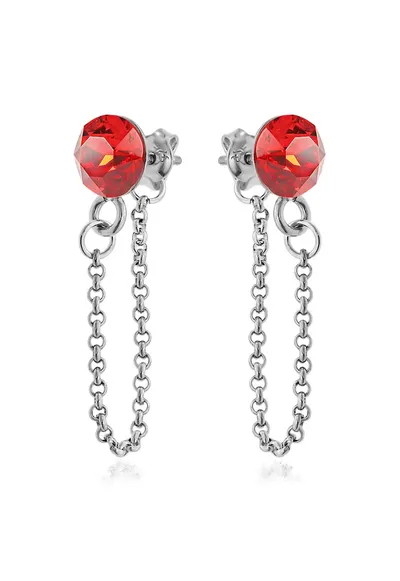 Cercei Argint 925 placat cu rodiu cu cristale Swarovski® Xirius Chain - Rosu