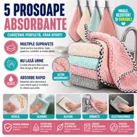 Set 5 bucati prosoape absorbante, laveta microfibra, 25x25cm, Multicolor