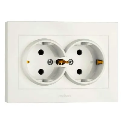 Priza Schuko Dubla ST Grano Ovivo OV00031, 16A, 250V, IP20, Nat alb