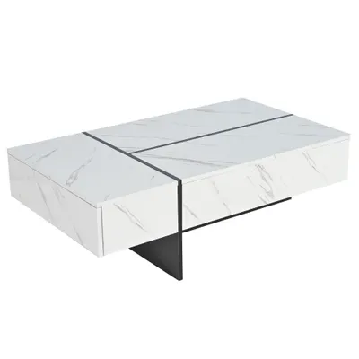 Masă de cafea modernă cu iluminare LED, 3 sertare spațioase, 105x60x35 cm, Alb