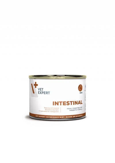 Hrana dietetica umeda pentru caini adulti si catei Vet Expert Intestinal Dog Elimination & Low Fat, 200 g