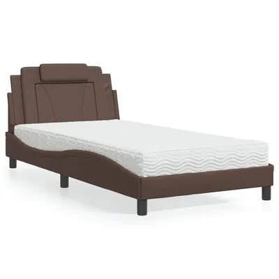 vidaXL Pat, Viana, cu saltea, maro, 100x200 cm, piele ecologică