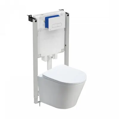 Set vas wc suspendat rimless cu capac quick release si soft close, Fluminia Clementina si ezervor incastrat Prosys cu set de fixare inclus si clapeta Oleas M1 alb lucios, Ideal Standard