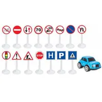 Set Pilsan Jucarie indicatoare rutiere Mini Traffic Signs cu masinuta