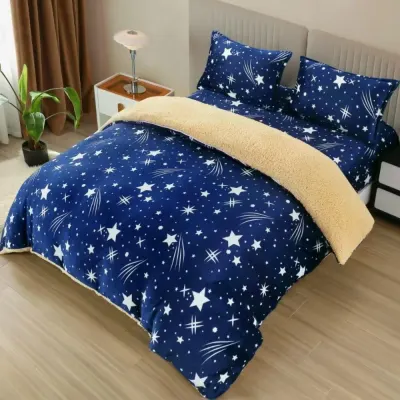 Lenjerie pat dublu, Super Pufoasa COCOLINO cu BLANITA, 4 piese, Bleumarin, ploaie de stele