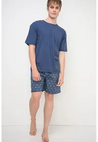 Pijama scurta din bumbac - Albastru inchis