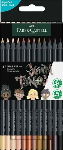 Creioane Faber-Castell Black Edition - 12 culori, culorile corpului