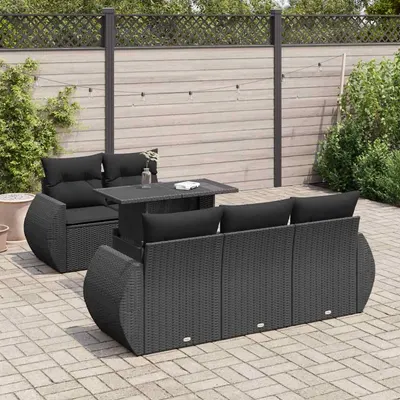 Gossi set mobilier de gradina cu perne, 6 piese, negru, poliratan