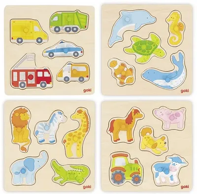 Puzzle din lemn cu mânere Goki - Sortiment