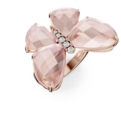 Inel fluture din aur roz cu quartz trandafiriu de 13.4ct si diamante de 0.07ct