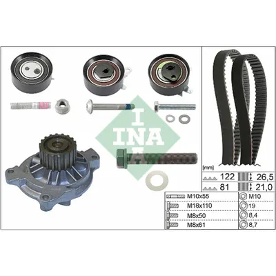 Set pompa apa+curea dintata INA 530 0484 31