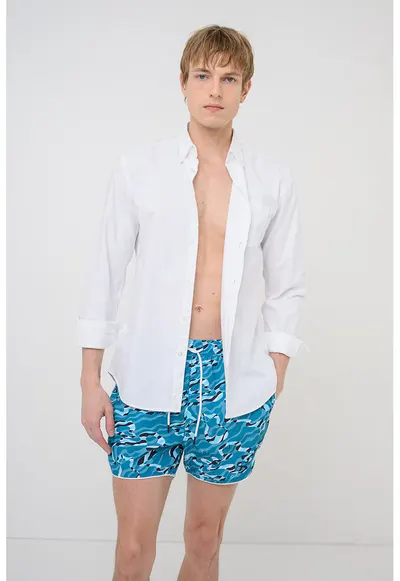 Pantaloni scurti de baie cu buzunare Rik - Albastru deschis/Bleumarin