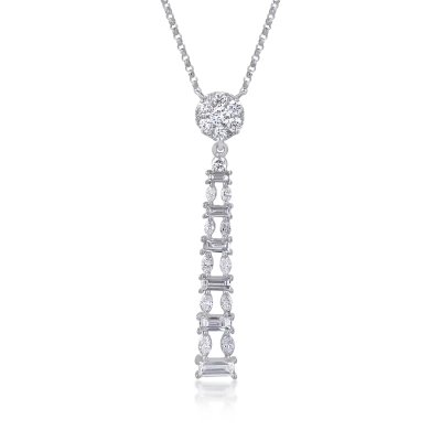 Lant cu pandantiv din aur alb cu diamante baguette, marquise si rotunde de 1.17ct