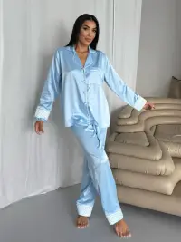 Set pijama dama din doua piese, cu nasturi – 2500253, Albastru