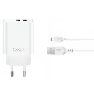 Incarcator Retea Cu Cablu Lightning XO Design CE34, 12W, 2.4A, 2 x USB-A, Alb