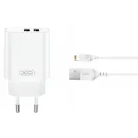 Incarcator Retea Cu Cablu Lightning XO Design CE34, 12W, 2.4A, 2 x USB-A, Alb