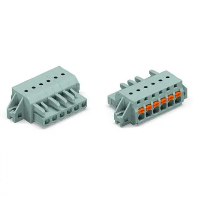 1-conductor female plug; push-button; clamping collar; 2.5 mm²; Pin spacing 5 mm; 2-pole; 2,50 mm²; gray