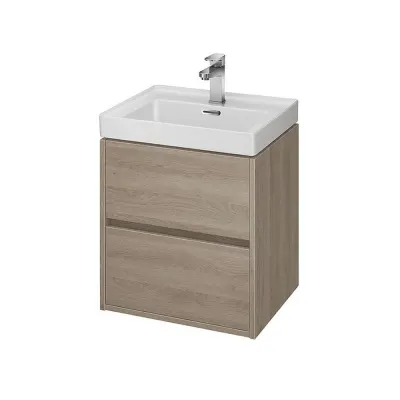 Dulap baie suspendat Cersanit Crea 50 pentru lavoar incastrabil, stejar