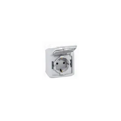 Priza Schuko 2P+T, 16 A - 250 VA cu protectie pentru copii, IP44, alb