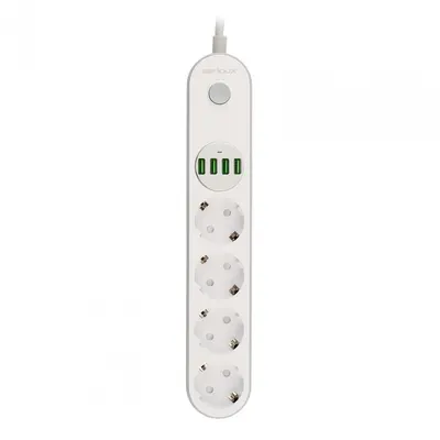 Prelungitor cu protectie Serioux SRXP-PS44W, 4 prize schuko, Tensiune intrare: 100-240V, 50-60Hz, Tensiune ieşire (total): 2500W