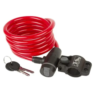 Lacăt cablu spiralat M-Wave 10 mm x 1800 mm, cu cheie, roșu.