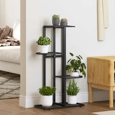 vidaXL Suport pentru flori cu 4 nivele, negru, 43x22x76 cm, metal