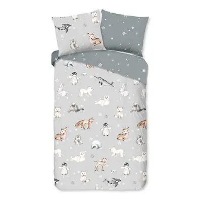 Lenjerie de pat pentru copii gri din flanelă pentru pat de o persoană 140x200 cm Cira – Good Morning