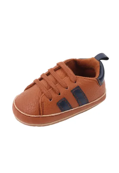 Pantofi Sport Maro Cu Dungi Bleumarine - Piele ecologica - Baieti - Siret