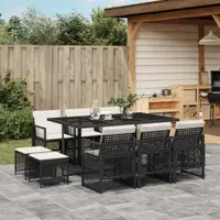 Gossi set mobilier de exterior cu perne, 11 piese, negru, poliratan