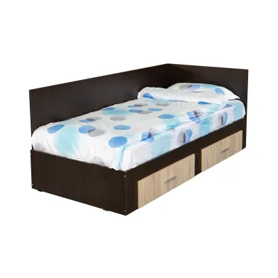 Pat Colt Alma Drept 90x200 cm, cu 2 sertare laterale pe role, colt interschimbabil, sonoma inchis + sonoma deschis