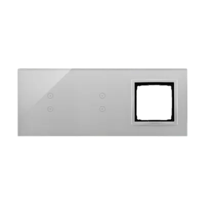 Panou Touch 3 module, modul 1:2 comenzi verticale touch, modul 2:2 comenzi verticale touch, modul 3: spatiu pentru modul argintiu Simon 54, sticla argintie