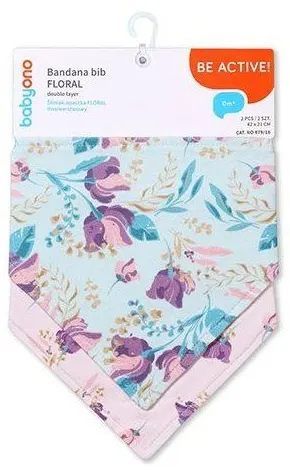 Bavetă-banderolă BabyOno - Be Active, 2 bucăți, Floral