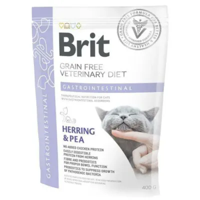 BRIT VD Gastrointestinal, Hering, dietă veterinară, hrană uscată fără cereale pisici, sistem digestiv, 400g