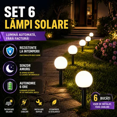 Set 6 Lampi solare de grădină – sferică
