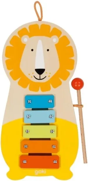 Xilofon din lemn Goki - Lion, cu 5 tonuri