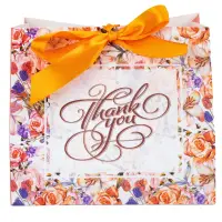 Pungă dreptunghiulară din hârtie Thank you cu model floral și panglică - portocaliu (set 12 buc) - 16x14x7cm - Default Title