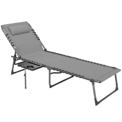 Outsunny Șezlong de Grădină Pliabil și Reglabil în 5 Poziții cu Măsuță Laterală, 60x190x31 cm, Gri | Aosom Romania