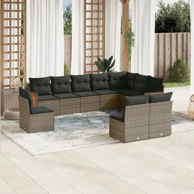 Gossi set mobilier de gradina cu perne, 10 piese, gri, poliratan