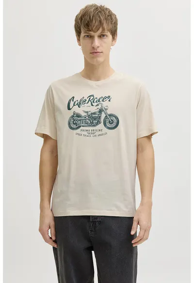 Tricou de bumbac cu imprimeu text - Crem