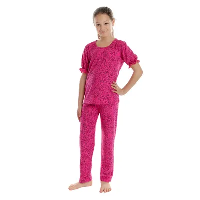 Pijama fete AV2419 ciclame/negru flowers, Andana | marimea 34 (7/8 ani)
