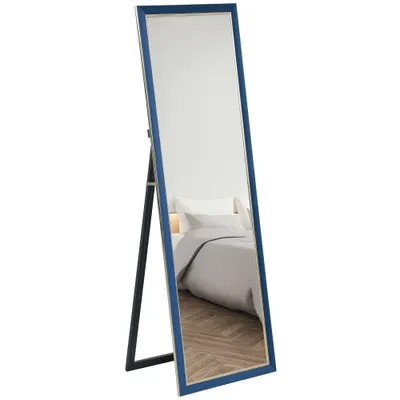 HOMCOM Oglindă de Corp Intreg 150x50 cm cu Cadru din Catifea și Suport pentru Salon Dormitor Albastru | Aosom Romania
