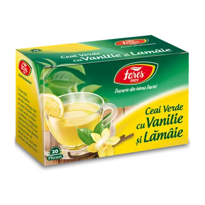 Ceai verde cu lamaie si vanilie, 20 plicuri, Fares