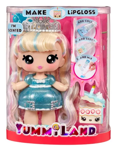 Papusa Yummiland, Large Doll and Lipgloss Pet, Callie Birthday Cake, 120742EUC