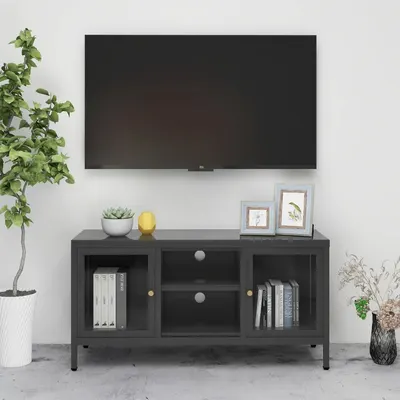 vidaXL Dulap TV, antracit, 105x35x52 cm, oțel și sticlă
