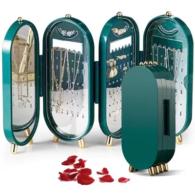Organizator pliabil pentru bijuterii, tip dulap Ecarla, culoarea verde, 23.5 cm. CB38ZIE