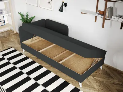 Lichidare Divan colt dreapta tapitat Gri Inchis Soft Rabatabil